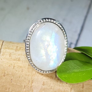 Rainbow Moonstone Ring, Moonstone Ring, Sterling Silver Moonstone Ring, Moonstone Ring Size 6, Statement Ring, Boho Ring, FG