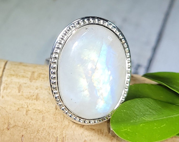 Rainbow Moonstone Ring, Moonstone Ring, Sterling Silver Moonstone Ring, Moonstone Ring Size 6, Statement Ring, Boho Ring, FG