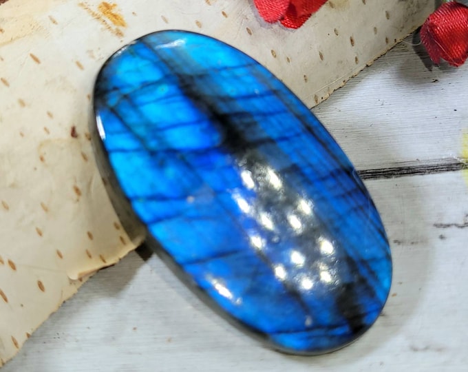 Natural Premium AAA Blue Flash Labradorite Oval Cabochon 65ct 43mm x 24mm Wire Wrapping, Weaving, Pendant, Collector DA14