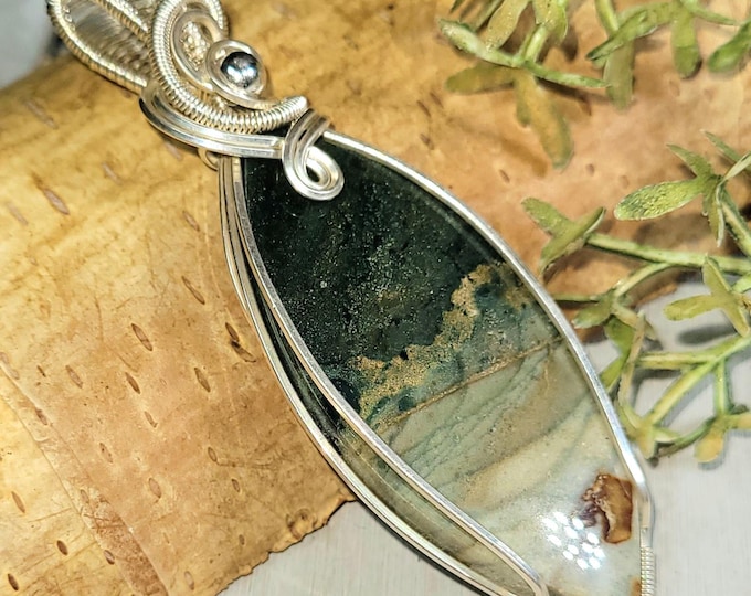 Multi-Colored Opalized, Petrified Wood Wire Wrapped .925 Silver Pendant, Sterling Silver Wire Wrapped Pendants, Opalized Wood Pendant  HN04