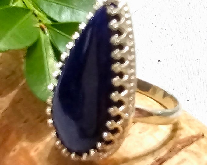 Lazuli Blue Lapis Ring, Lapis Sterling Silver Ring Size 7 Gift for Her, Handmade Ring, Statement Ring FV27