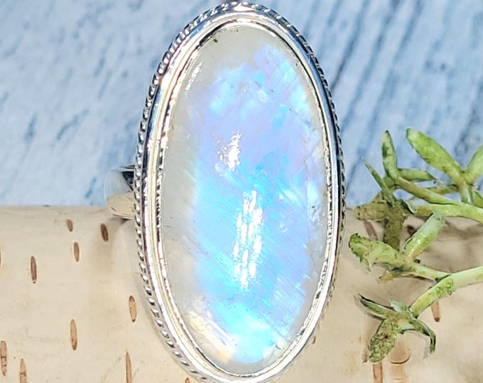 Rainbow Moonstone Ring, Moonstone Ring, Sterling Silver Moonstone Ring, Moonstone Ring Size 8.25, Statement Ring, Boho Ring, JC