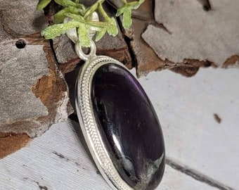 Natural Deep Purple Purpurite Oval .925 Sterling Silver Pendant 1 7/8" x 7/8" 11 Grams CY31