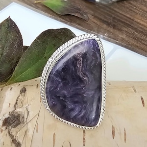 Charoite Ring, Sterling Silver Charoite Ring Size 8.5, Handmade Charoite Ring, Charoite Statement Ring, Gift for Her, AAA Charoite Ring, HF