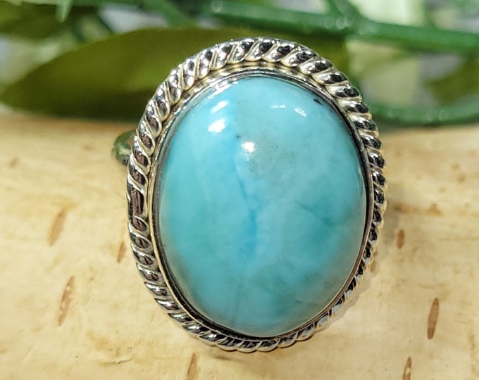 Dominican Republican Larimar Ring, Sterling Silver Ring, Larimar Silver Ring, AA Larimar Sterling Silver Ring  Size 5.5 DL
