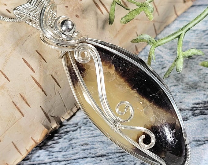 Septarian Wire Wrapped Sterling Silver Pendant, Sterling Silver Wire Wrapped Pendant, Handmade Designer Pendant, Marquise Septarian, JA11