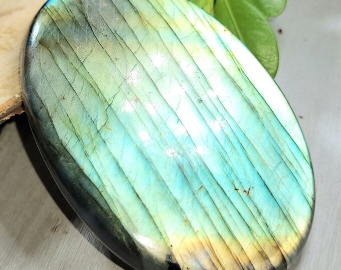 Natural High Grade "HUGE" Bright Labradorite Cabochon 215ct 43 Grams 64mm x 44mm Wire Wrapping, Weaving or Palm Stone, Collector LB19