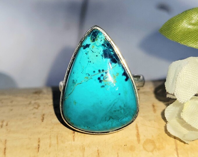 Shattuckite Sterling silver ring, Natural Shattuckite Ring, Quality Shattuckite Ring,.Silver handmade Shattuckite Ring, Boho Ring, Size 6.5