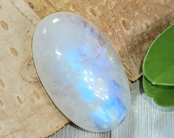 Natural AAA Blue Flash Rainbow Moonstone Oval 15Ct Cabochon Wire Wrapping, Weaving, or Pendant 19mm x 11mm Gift for Her, Collector CJ36