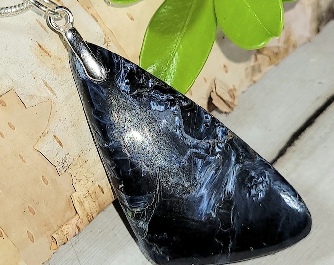 Natural Top Grade Blue Marble Pietersite Cabochon  .925 Sterling Silver Pendant 1 7/8" x 7/8" EH33 Sterling Silver Bail