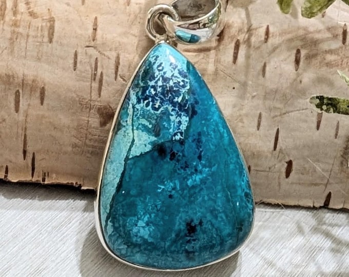 Handmade Shattuckite Sterling Silver Pendant: Teardrop Gemstone
