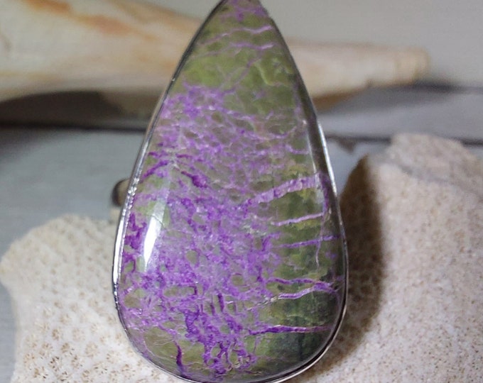 Natural Premium Grade Stichtite Sterling Silver Ring, Boho Ring, Statement Ring; Handmade Ring, Premium Grade Stichtite, Ring Size 6 1/2 GP