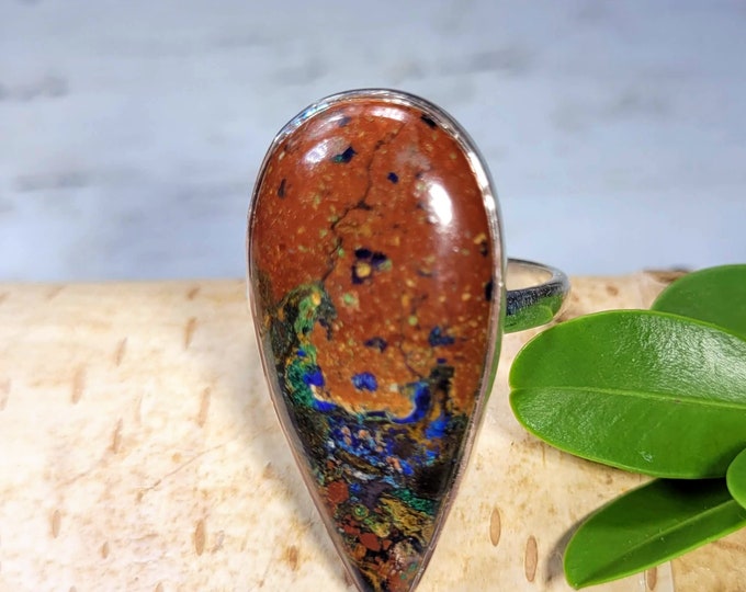 Natural High Grade Rare Zarinite Pear Handmade .925 Sterling Silver Ring Size 8.5 Vibrant Color Best Grade Rare Zarinite Gift for Her