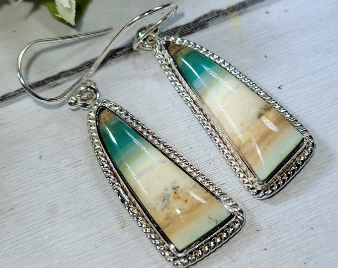 Blue Opal Earrings, Petrified Wood Earrings, .925 Sterling Silver Blue Opalized Petrified Earrings, Sterling Silver Blue Opal earrings DH25