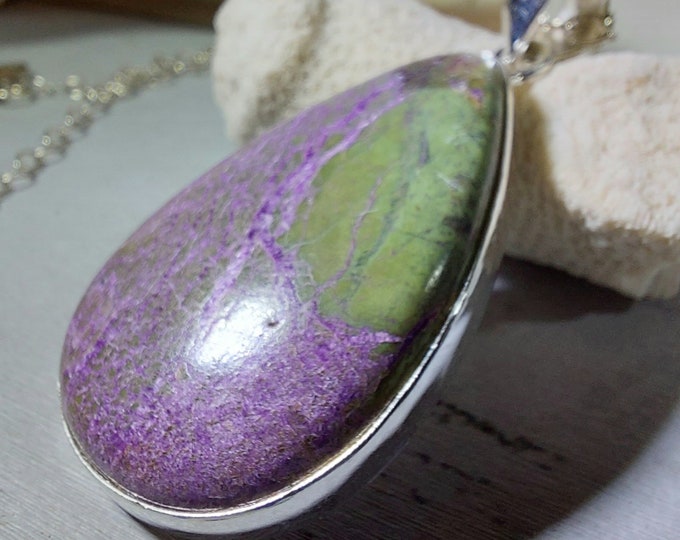 Natural AAA Pear Stichtite Pendant, .925 Sterling Silver Pendant. Purple Pendant, Boho Pendant, Quality Natural Stone, GP31