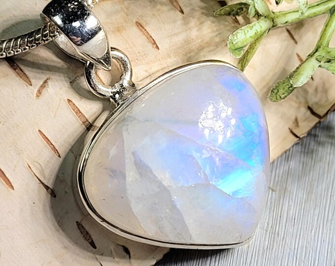 Moonstone Pendant, Moonstone Sterling Silver Pendant, Blue Flash Moonstone Pendant, Handmade Pendant, Statement Moonstone Pendant, HT17