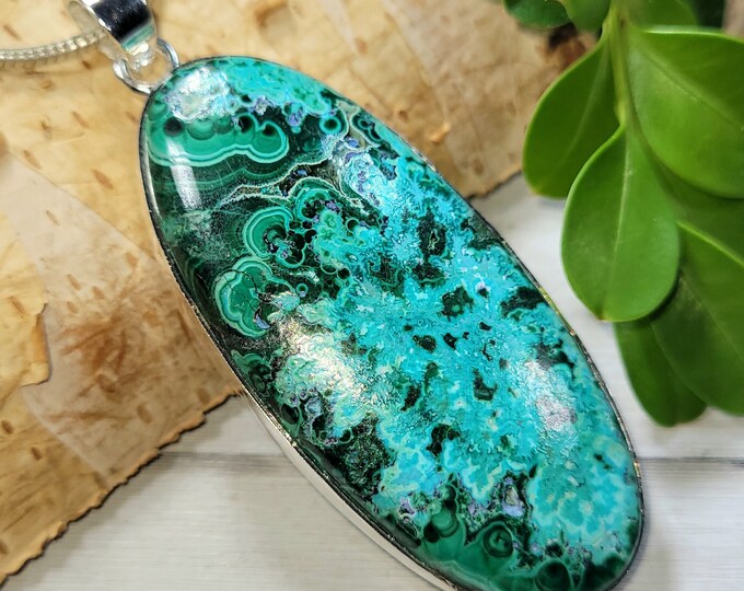 Natural High Grade Malachite Chrysocolla Handmade Oval .925 Sterling Silver Pendant Weighs 17 Grams Measures 2 1/2" x " CT12 Gift For Her