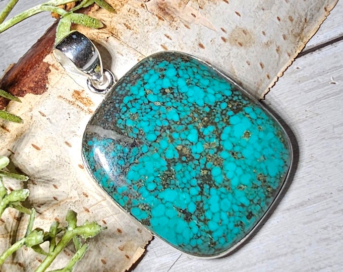Tibetan Turquoise .925 Sterling Silver Pendant, Turquoise Pendant, Statement Pendant, Handmade Pendant, Boho Turquoise Pendant, GK07