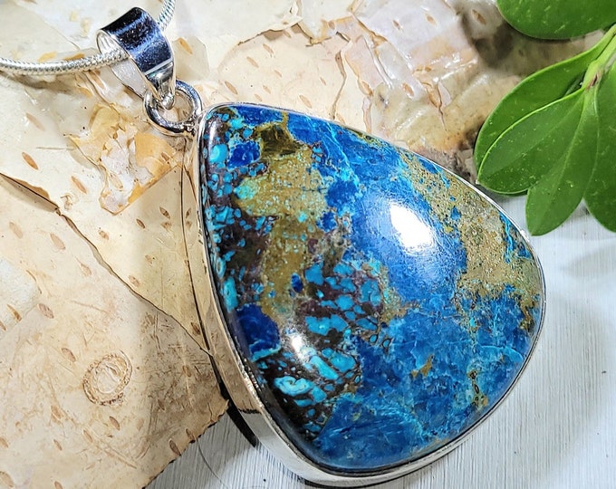 Natural High Grade Azurite Pear Handmade .925 Sterling Silver Pendant 2" x 1 1/4" 17 grams AB16