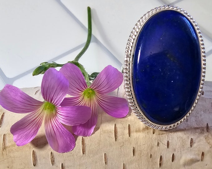 Lapis Ring, Lapis Lazuli Sterling Silver Ring, Handmade Oval Lapis Sterling Silver Ring, Size 9, Statement Ring, Gift for Her, HF