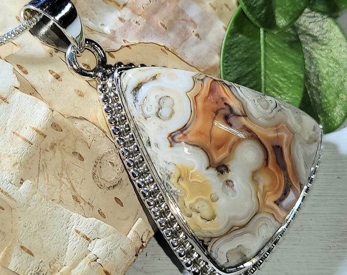 Natural Colorful Top Choice Crazy Lace Agate  .925 Sterling Silver Pendant 10 Grams 1 5/8" x 1" EV35