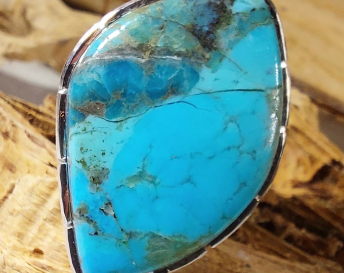Turquoise Ring, Kingman Arizona Turquoise Ring, Turquoise Sterling Silver Size 7 3/4, Gift for Her, Boho Ring, Statement Ring, Handmade Ring