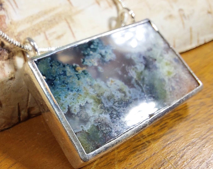 Scenic Moss Agate Pendant, Scenic Moss Agate Sterling Silver Pendant, Premium Moss Agate Pendant, 15g Statement Pendant, GC27, Gift for Her