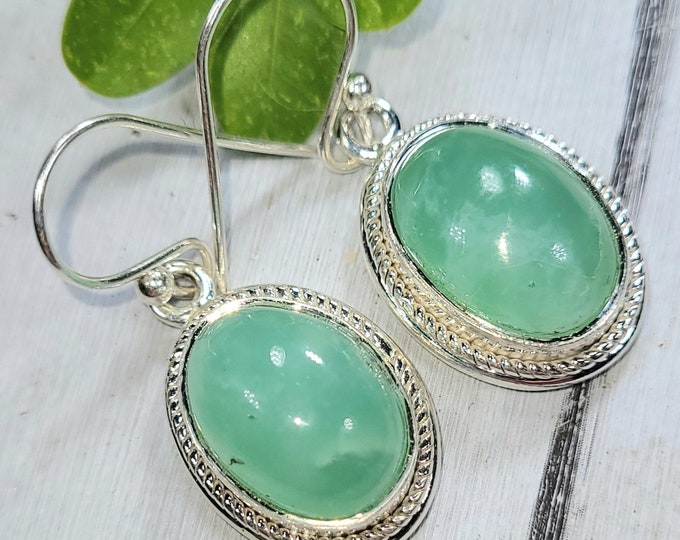 Chrysoprase Earrings, Australian Chrysoprase Sterling Silver Earrings, Handmade Chrysoprase Earrings. Gift for Her, Statement Earrings, FH03