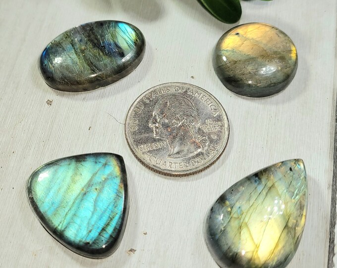 Natural Multi-Flash Labradorite Mixed Cabochons 120ct 4 Stone Lot Wire Wrapping, Weaving, Pendant or Ring AJ45