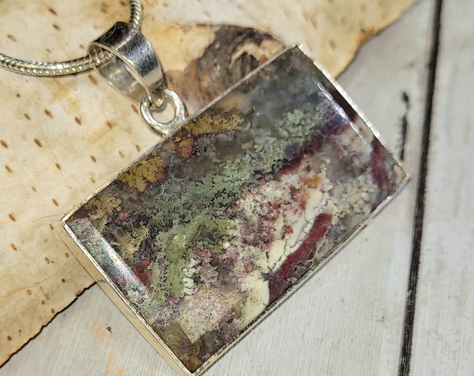 Scenic Moss Agate Pendant, Scenic Moss Agate Sterling Silver Pendant, Premium Moss Agate Pendant, Statement Pendant, HJ39, Gift for Her
