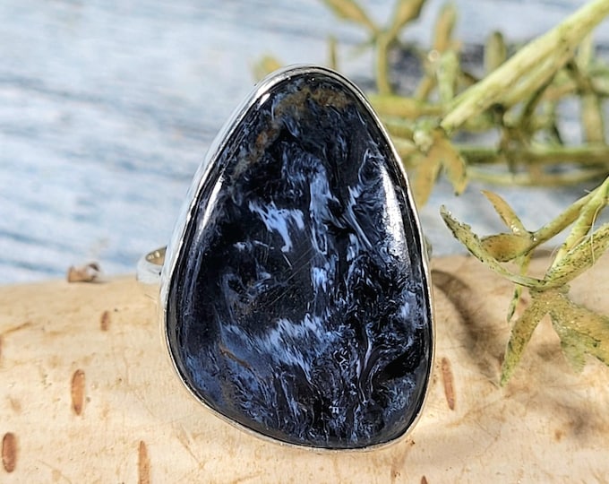 Handmade Pear Pietersite Sterling Silver Statement Ring - Size 9, JV