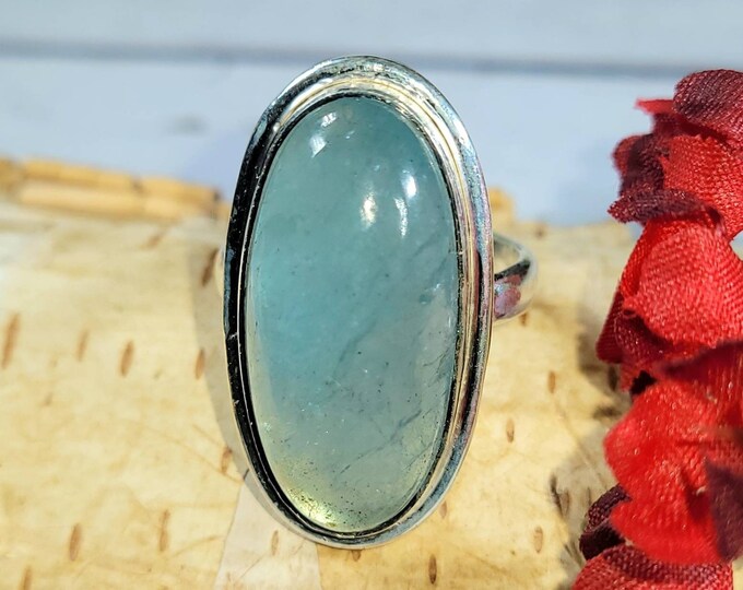 Natural Aquamarine Sterling Silver Ring, Aquamarine Boho Ring, Statement Ring; Handmade Ring, Premium Quality Aquamarine Ring Size 7
