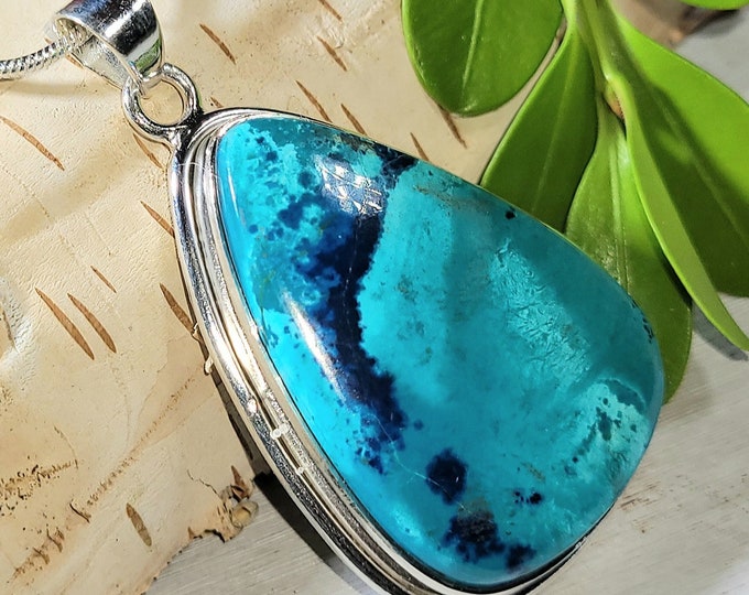 Natural High Grade Shattuckite .925 Sterling Silver Pendant weighs 13 grams measures 1 7/8" x 1 1/8 EJ18