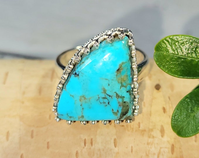 Turquoise Ring, Kingman Turquoise Ring, Turquoise Sterling Silver Size 7.25, Gift for Her, Boho Ring, Statement Ring, Handmade Ring, DL