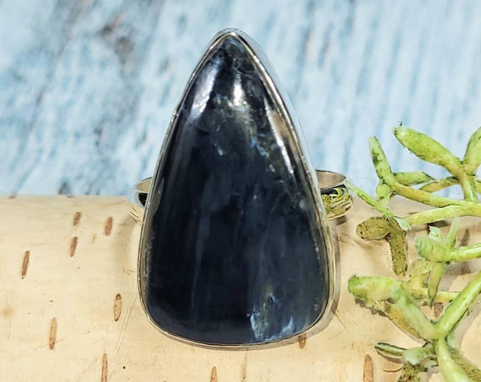 Handmade Pear Pietersite Sterling Silver Ring - Size 8