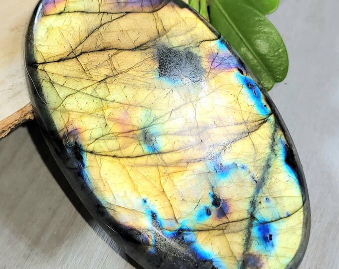 Natural Top Grade "HUGE" Bright Labradorite Cabochon 195ct 39 Grams 68mm x 40mm Wire Wrapping, Weaving or Palm Stone, Collector LB20