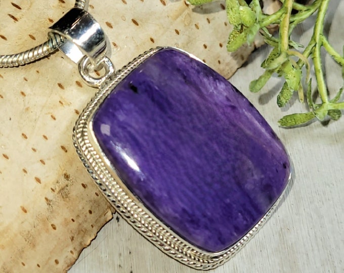 Charoite Pendant, Charoite Sterling Silver Pendant, Premium Grade Charoite Pendant, Statement Pendant, Gift for Her, Handmade Pendant, HG07