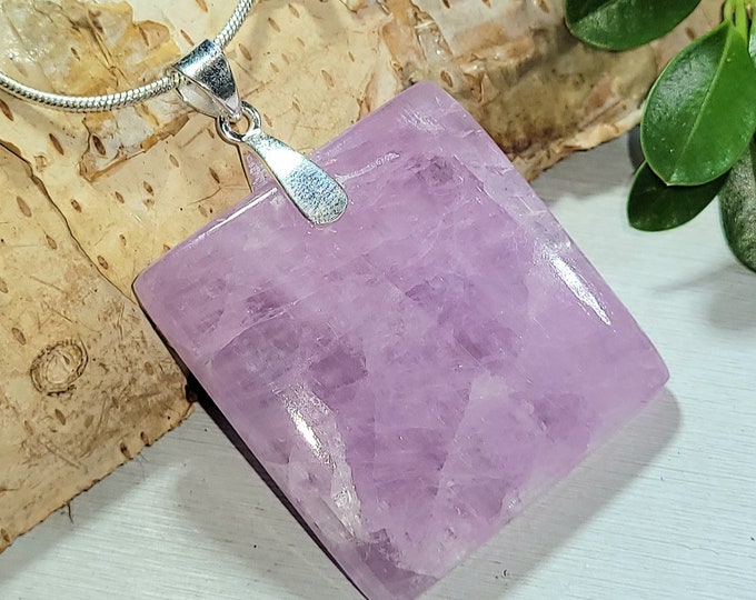 Natural Rare Kunzite Cushion Cabochon .925 Sterling Silver Pendant 1 7/8" x 1 1/4" 85ct 19 Grams AE18 Heavy Duty Sterling Silver Bail