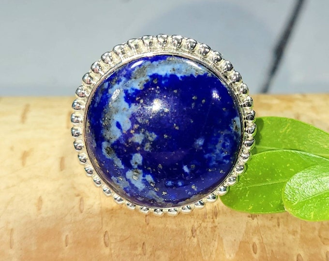Lapis Lazuli Ring, Lapis Lazuli Sterling Silver Ring, Handmade Lapis Sterling Silver Ring, Size 9.25, Statement Ring, Gift for Her, FH