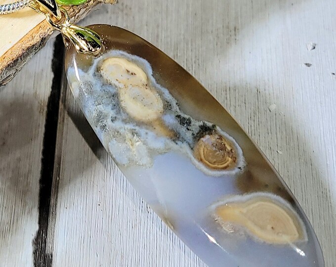 Natural AA Crazy Lace Agate Cabochon Pendant with .925 Sterling Silver Pendant 2" x 5/8" EG31