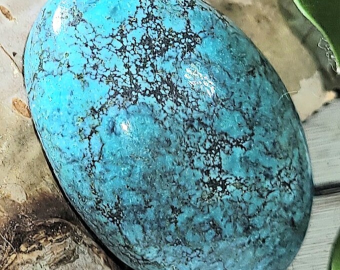 Natural High Grade Tibet Turquoise Oval Cabochon 20ct 23mm x 16mm Wire Wrapping, Weaving, Pendant EV19
