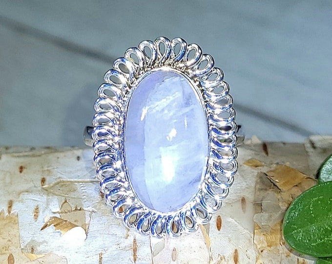 Natural Top Choice Oval Blue Flash Moonstone .925 Sterling Silver Ring Size 7 5 Grams 15/16" x 11/16" EX39