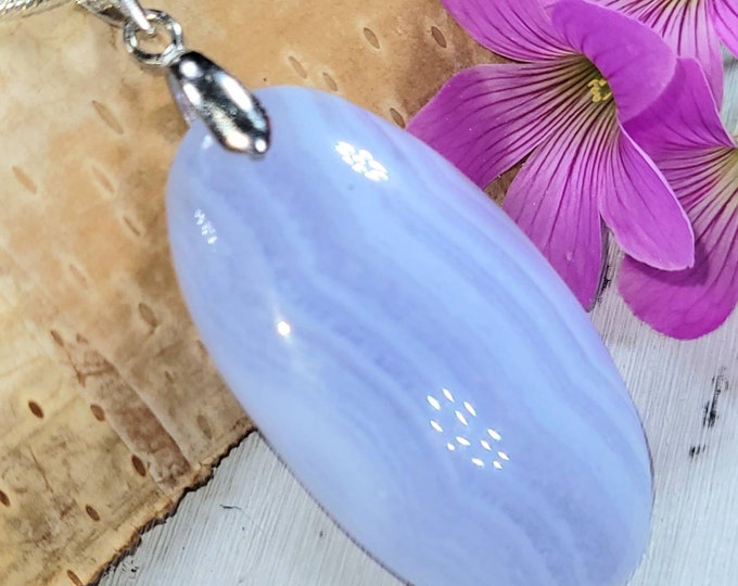 Blue Lace Agate Pendant, Blue Lace Agate Sterling Silver Pendant, Statement Pendant, Handmade Pendant, Gift for Her, FA31