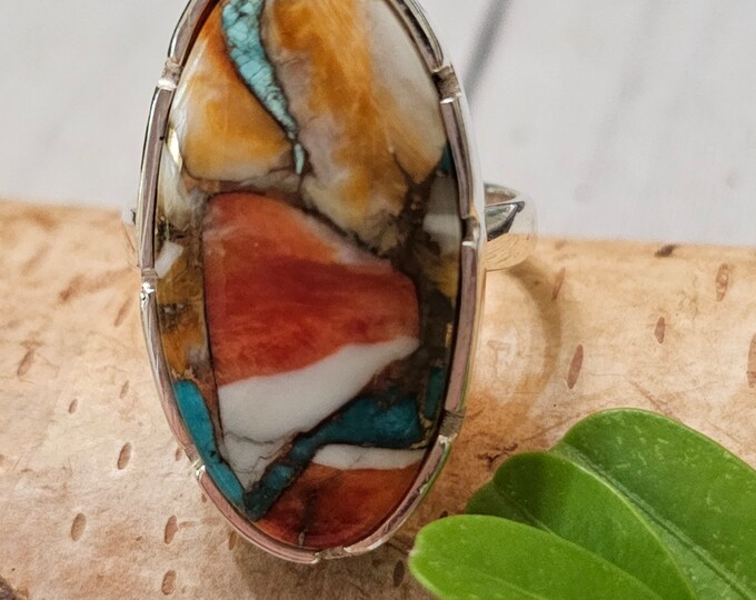 Spiny Oyster Turquoise Ring with Copper, Spiny Oyster Turquoise .925 Sterling Silver Ring, Size 9 1/8 Spiny Oyster Turquoise Ring.