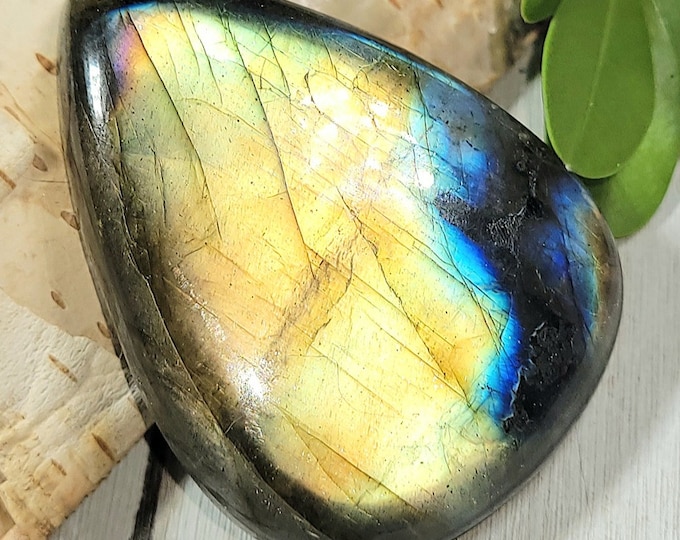 Natural Top Choice Multi-Flash Labradorite Pear Cabochon 85ct 17 Grams 42mm x 30mm Wire Wrapping, Weaving or Pendant, Collector LD20