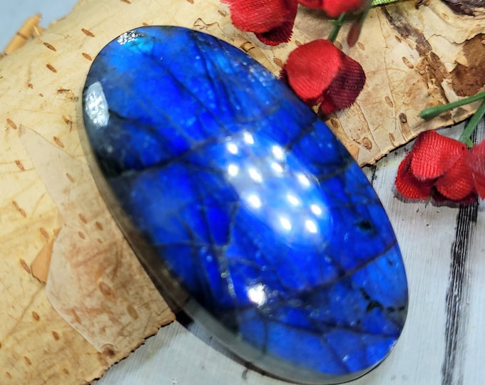 Natural Premium Blue Flash Labradorite Oval Cabochon 100ct 45mm x 23mm Wire Wrapping, Weaving, Pendant, Bolo Tying DC27