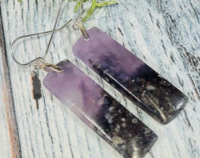 Purple Moss Agate Earrings,  Purple Moss Agate Sterling Silver Earrings, Handmade Moss Agate Earrings,  Statement Earrings, Gift for Her, HS