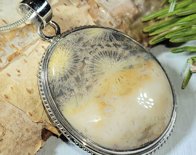 Fossil Coral Pendant, Fossil Coral Sterling Silver Pendant, Oval Fossil Coral Pendant, Handmade Pendant, Gift for Her, Statement Pendant, AL