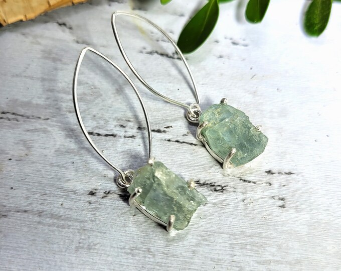 Aquamarine .925 Sterling Silver Earrings, .925 Aquamarine Earrings, Rough cut Aquamarine Earrings,  Rough cut earrings, Gift for her DF09