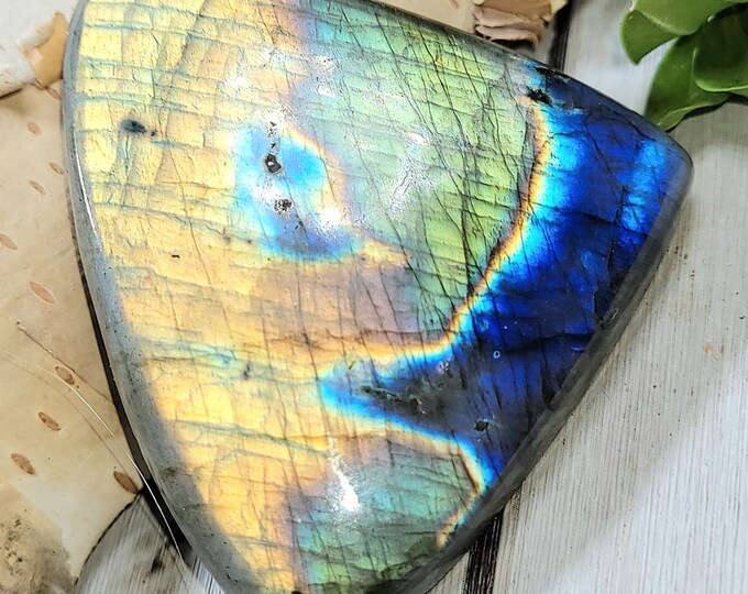 Natural Bright Flash Labradorite Pear Cabochon 95ct 19 Grams 37mm x 44mm Wire Wrapping, Weaving or Pendant, Collector LD17